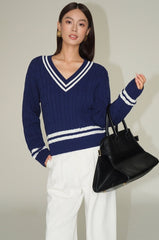 Blue V-Neck Sweater With White Linings |Yoon Ji Won �Love Your Enemy