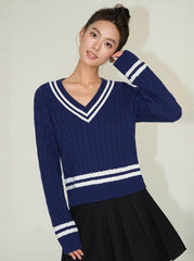 Blue V-Neck Sweater With White Linings |Yoon Ji Won �Love Your Enemy