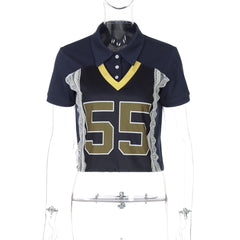 Blue Varsity Lace Patchwork T-Shirt
