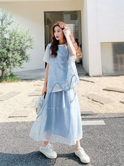 Blue Vest Fashion Three Piece Casual Skirt Set