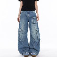 Blue Vintage Wash Oversized Cargo Jeans