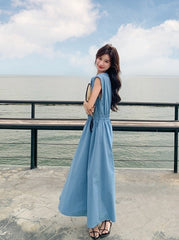 Blue Waist Slimming Vacation Maxi Dress