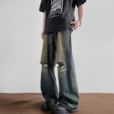 Blue Washed Denim Ripped Jeans