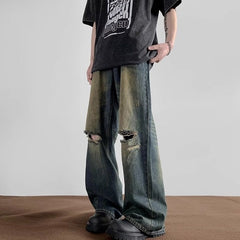 Blue Washed Denim Ripped Jeans