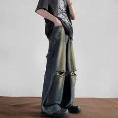 Blue Washed Denim Ripped Jeans