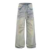 Blue Washed Pleats Details Jeans