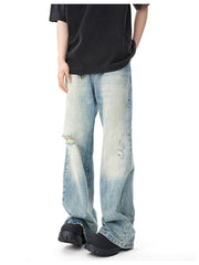 Blue Washed Ripped Casual Jeans
