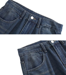 Blue Washed Stripes Wide Leg Cargo Jeans
