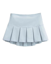 Blue Wide Pleats Mini Skirt