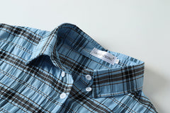 Blue Wrinkled Plaid Shirt