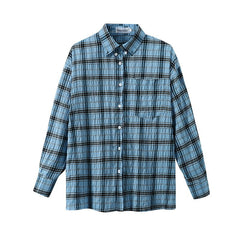 Blue Wrinkled Plaid Shirt