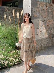 Bohemian Floral Hollow Out Vacation Dress Set
