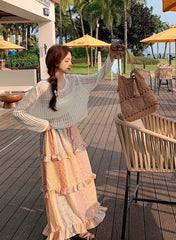 Bohemian Knit Hollow Out Cardigan Skirt Set