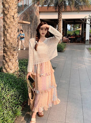 Bohemian Knit Hollow Out Cardigan Skirt Set