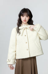 Bow Tie Quilted Furry Cardigan Coat