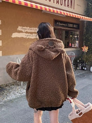 Brown Bear Ears Hooded Plush Jacket