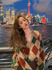 Brown Classic Argyle Pattern Knit Cardigan