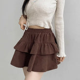 Brown Corduroy Style Layered Skirt
