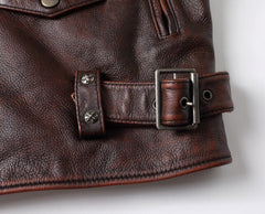 Brown Cropped Biker Leather Jacket