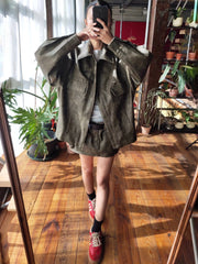 Brown Distressed Leather Cargo Mini Skirt