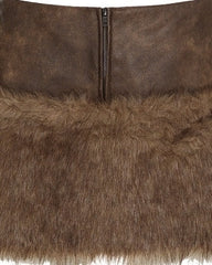Brown Faux Fur Panel Mini Skirt