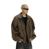 Brown Faux Leather Bomber Jacket