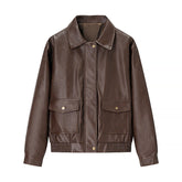Brown Faux Leather Collared Vintage Jacket