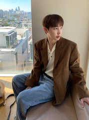 Brown Faux-Suede Blazer Jacket