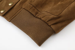 Brown Fleece Collar Faux Suede Jacket