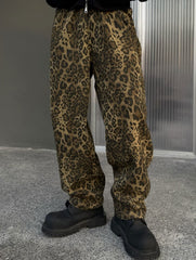 Brown Leopard Pattern Wide Leg Pants