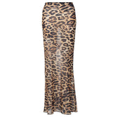 Brown Leopard Print Sheer Long Skirt