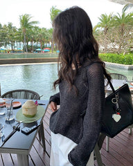 Brown Long Sleeve Knit Sweater