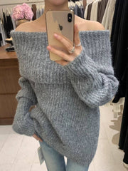 Brown Off Shoulder Oversize Sweater