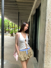 Brown Plaid Balloon Skirt