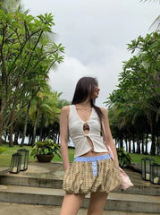 Brown Plaid Balloon Skirt