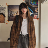 Brown Plaid Hooded Shirt