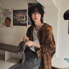 Brown Plaid Hooded Shirt