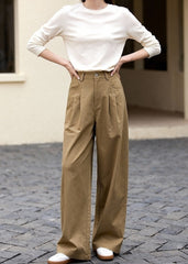 Brown Pleated Classic Mopping Pants