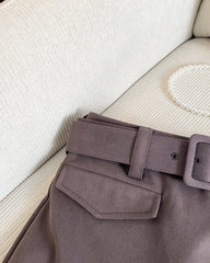 Brown Preppy Belted Mini Skirt