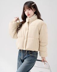 Beige Stand Collar Puffer Jacket