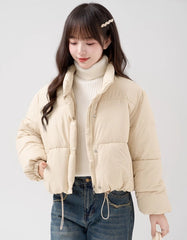 Beige Stand Collar Puffer Jacket