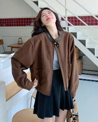 Brown Retro Casual Short Jacket