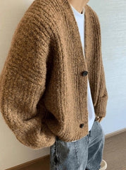 Brown Thick Ribbed Cardigan