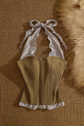 Brown Two-Piece Illusion Halter Neck Top