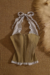 Brown Two-Piece Illusion Halter Neck Top