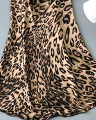 Brown V-Neck Sling Leopard Dress