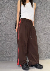 Brown With Red Stripe Detail Track Pants