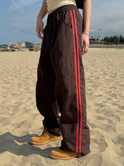 Brown With Red Stripe Detail Track Pants