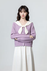 Lilac Bow Tie Knit Pullover Top