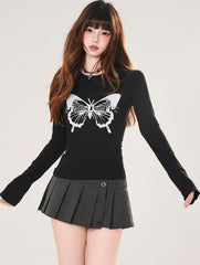 Butterfly Detail Long Sleeve Slim Fit Top